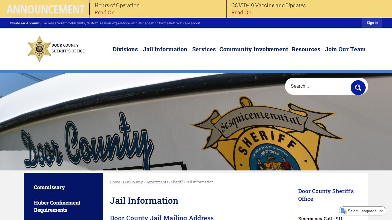 Jail Information | Door County, WI